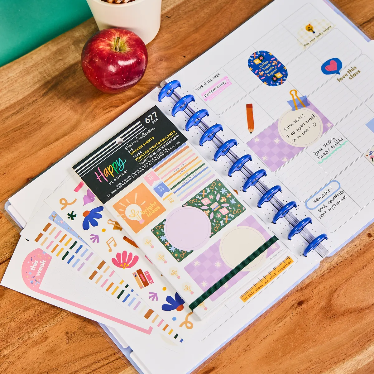 Happy Planner Heart Work Teacher big stickers 677 école