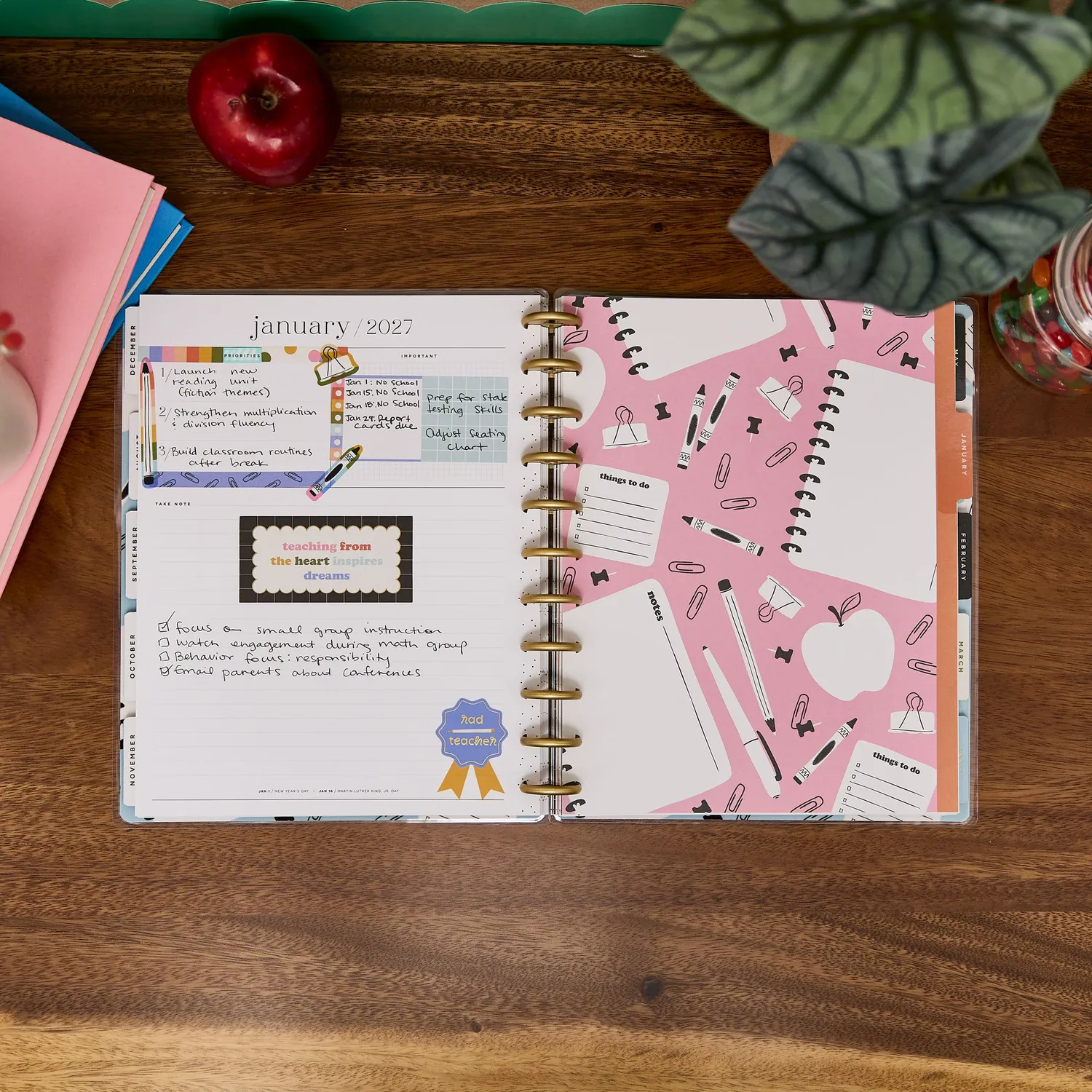 Happy Planner School Doodles Ivory agenda enseignant Big 2026-2027