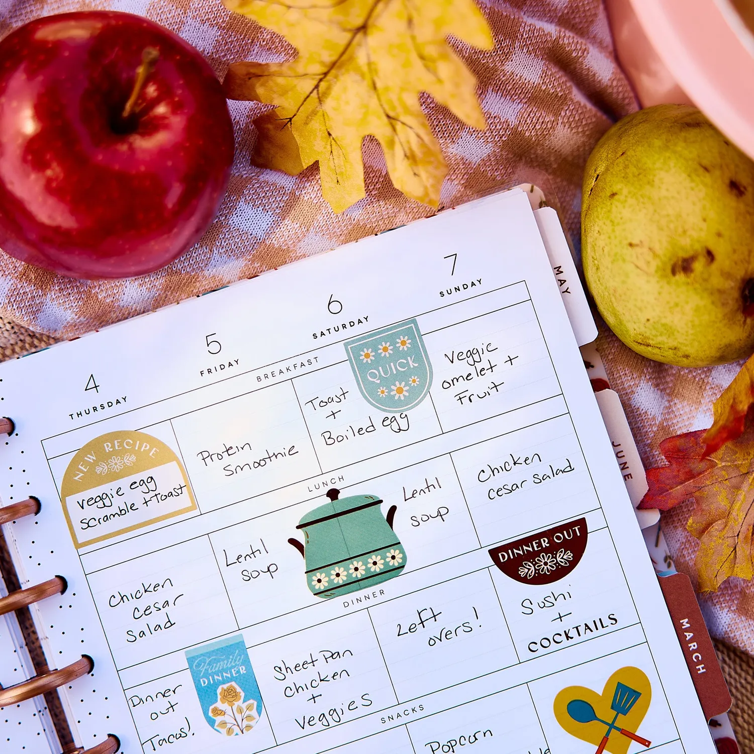 Happy Planner Fall Picnic agenda menus 2027 Classic 12 mois