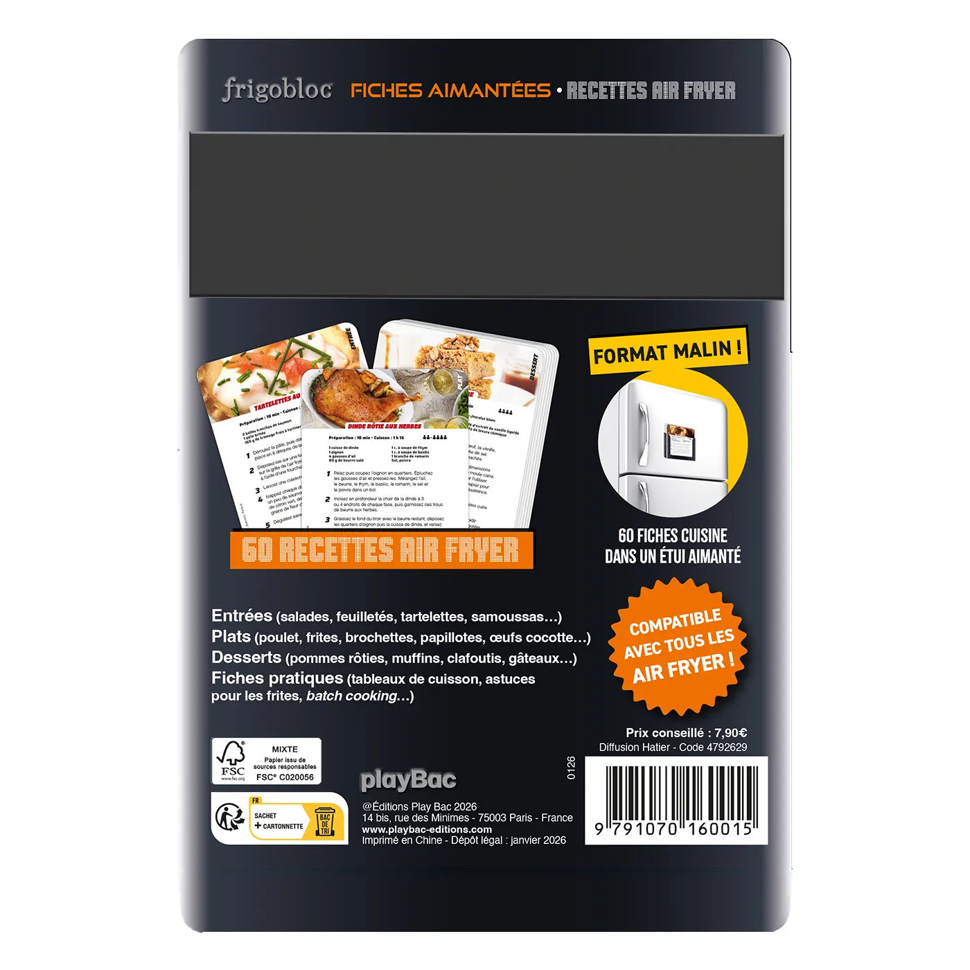 Frigobloc Fiches recettes Air Fryer 60 fiches aimantées frigo