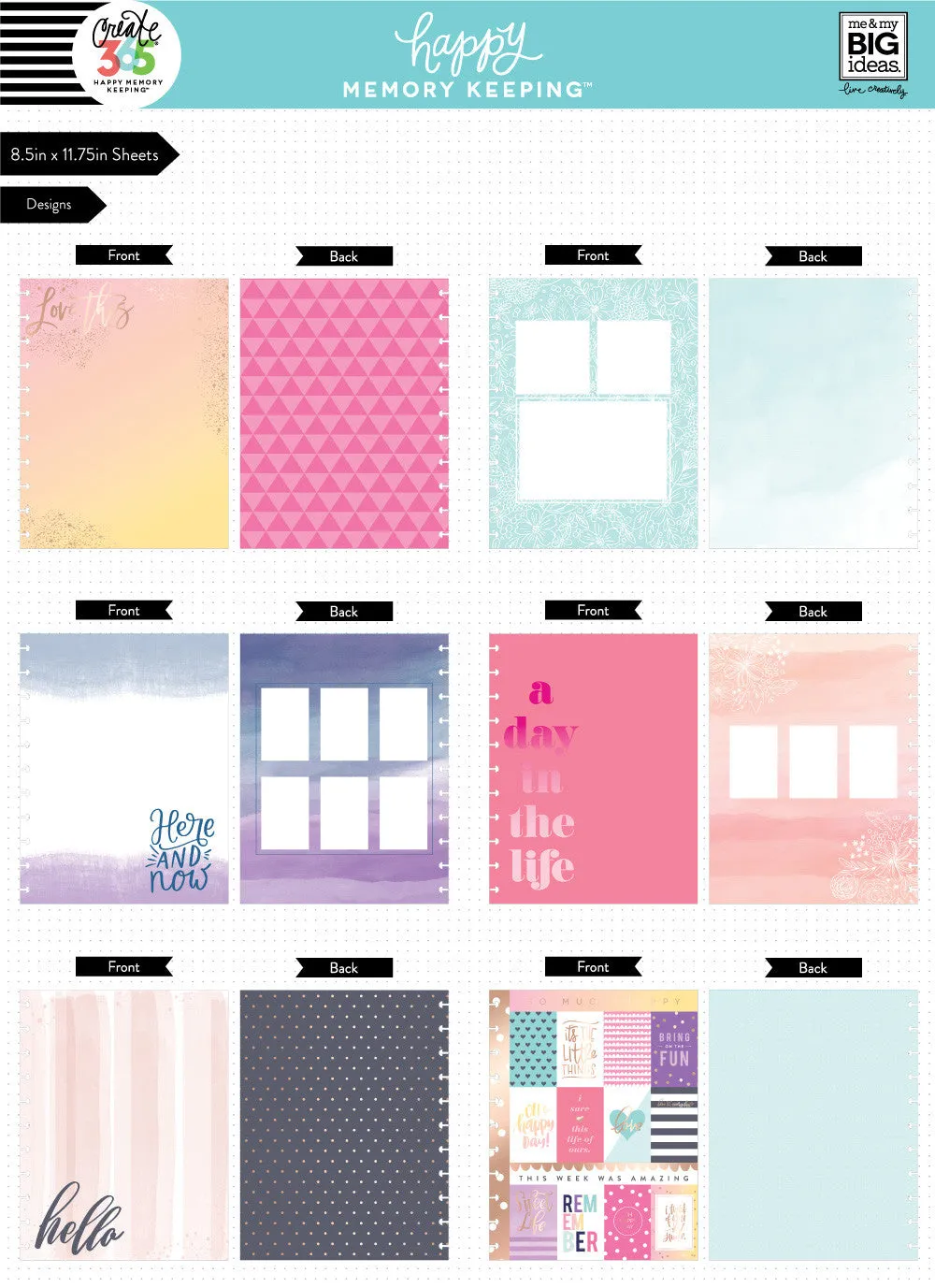 Happy Planner Pastels big bloc cardstock pré-percé 24 feuilles