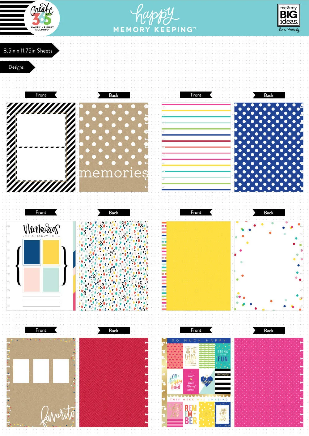 Happy Planner Memory Keeping Brights BIG papier cardstock 24 feuilles