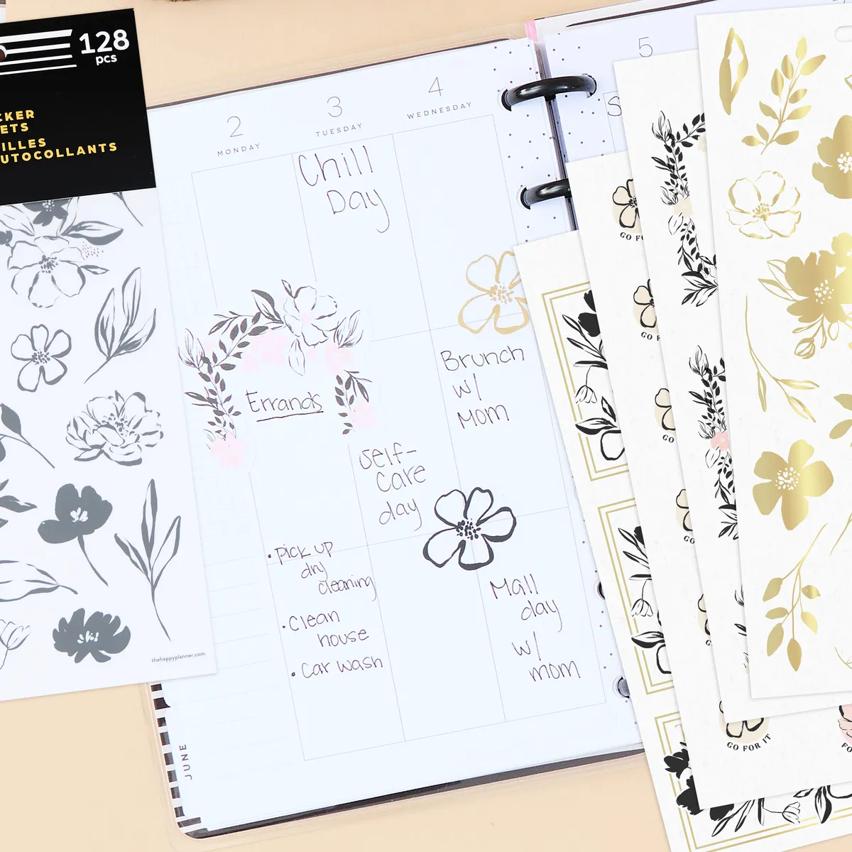 Happy Planner Sketchy Florals stickers 10 feuilles 128