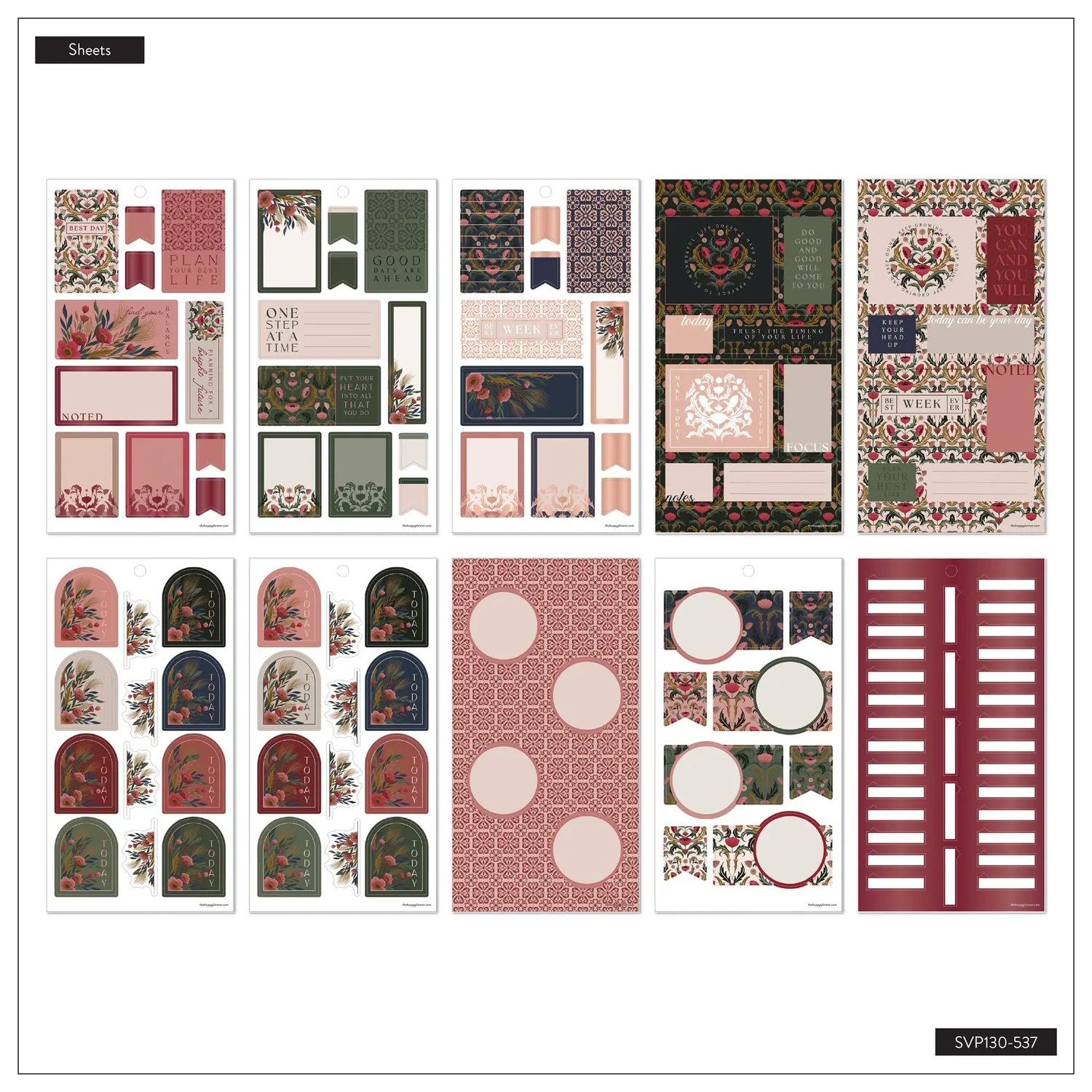 Happy Planner Twilight Tapestry livre stickers 30 feuilles