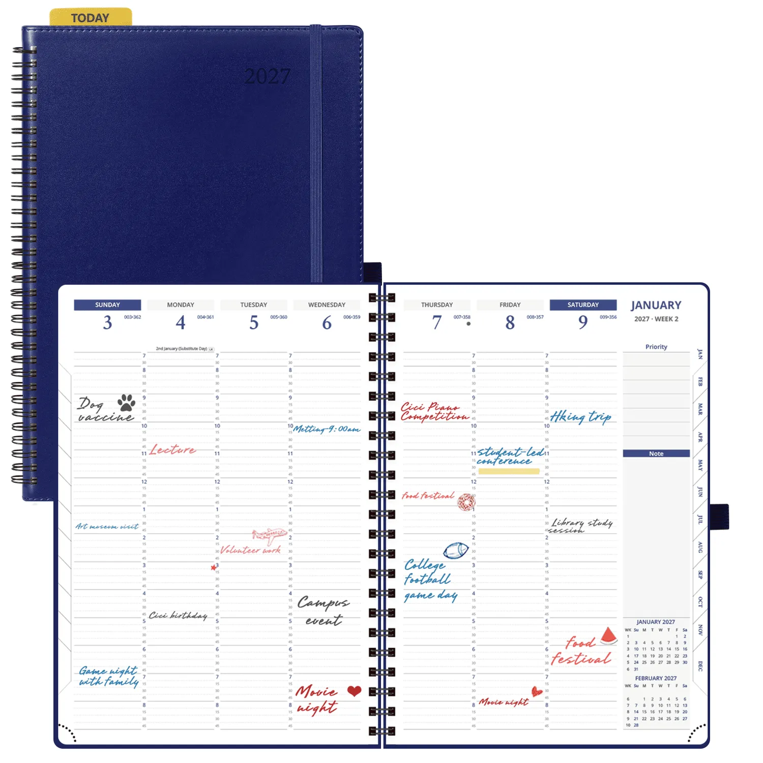 Poprun WELU7-27 agenda semainier A4 bleu nuit 2027