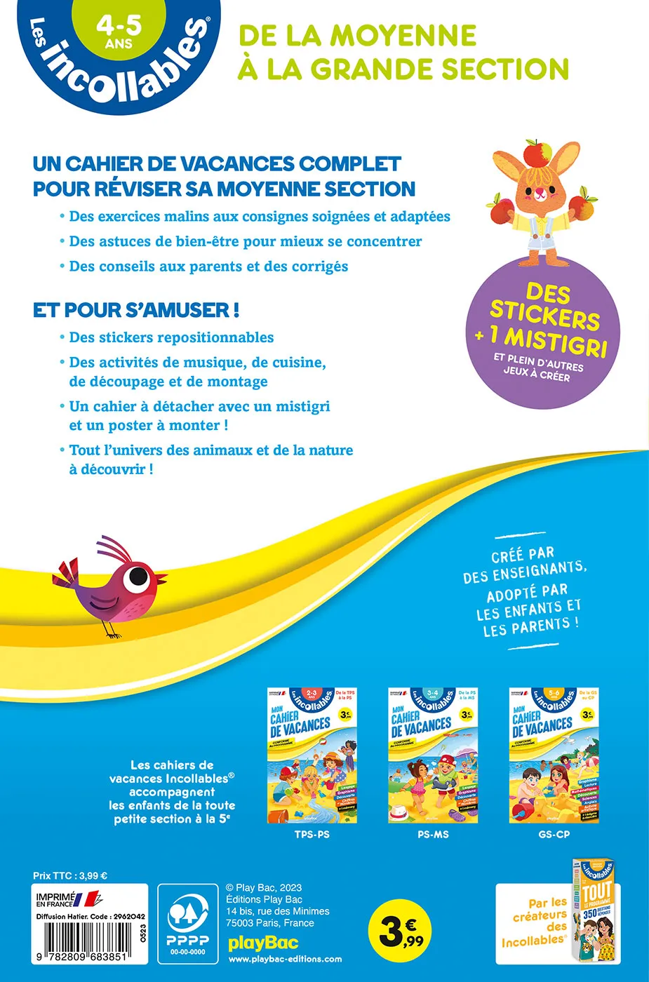 Les Incollables cahier de vacances 2026 MS vers GS 4/5 ans