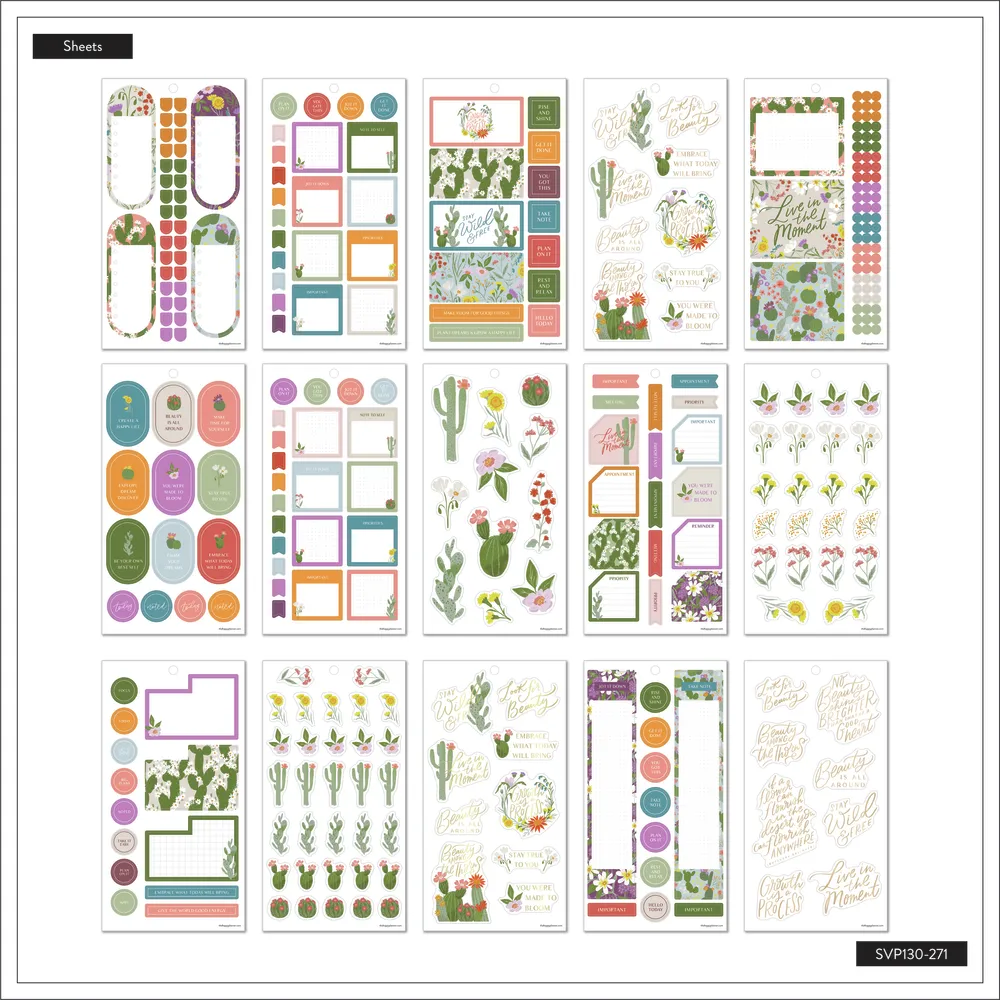 Happy Planner Superbloom stickers agenda 654 pcs fleurs doré