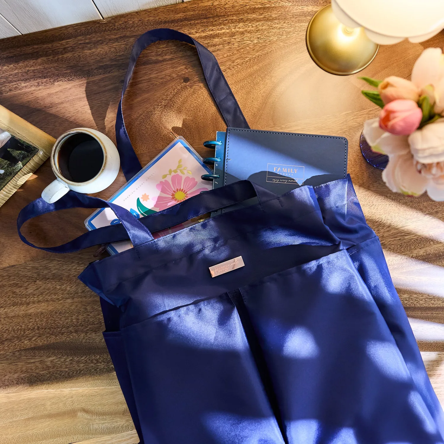 Happy Planner Family Plans tote bag bleu marine poches famille