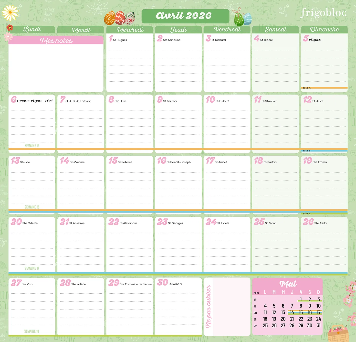 Frigobloc Planning Mensuel 2026-2027 calendrier 2 ans